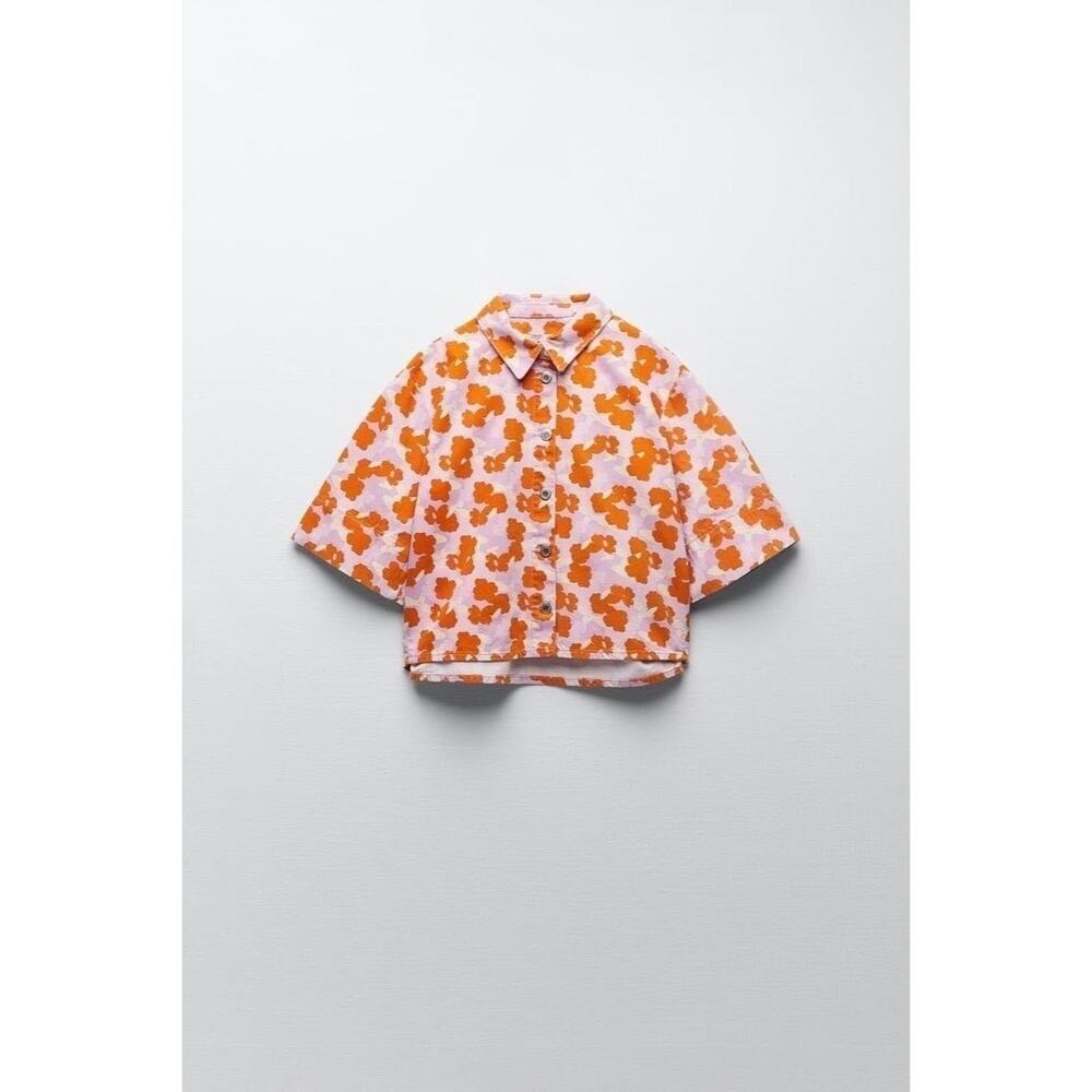 Zara Cropped Denim Floral Jacket Top - Picture 6 of 6